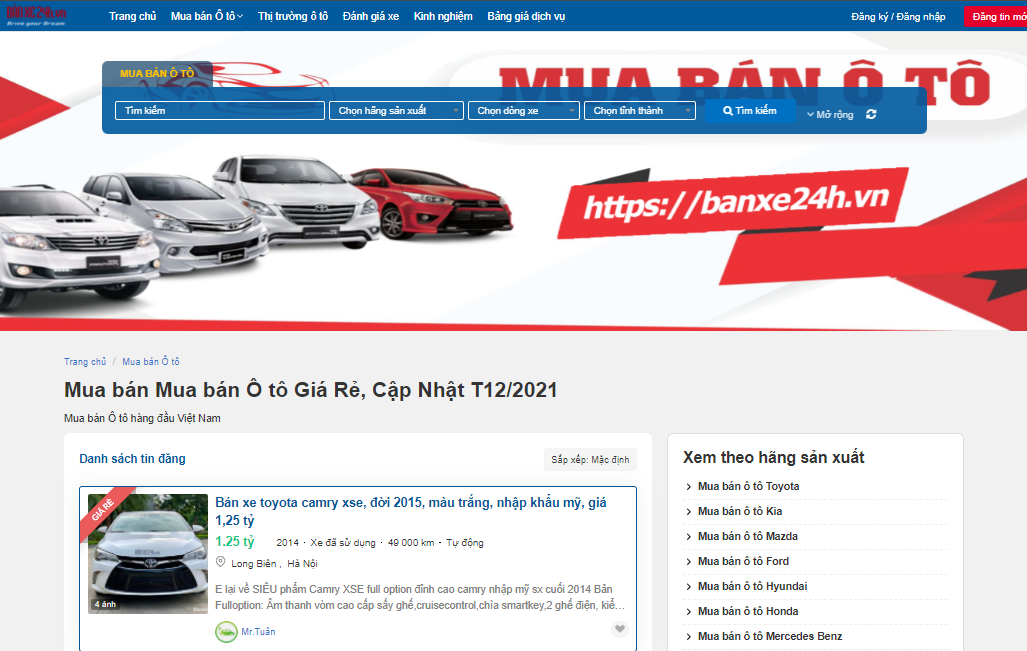 trang website đăng tin bán xe ô tô miễn phí caready